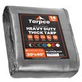 Tarpco Safety 40 ft L x 0.5 mm H x 30 ft W Heavy Duty 14 Mil Tarp, Silver/Black, Polyethylene TS-101-30X40